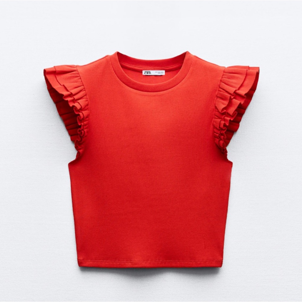 ZARA RUFFLED RIBBED SHIRT SIZE L - PEACH